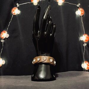 Brown Leather Bracelet w/ Rhinestone Accents